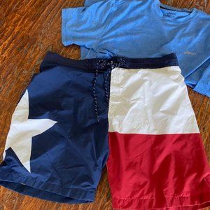 Bundle 2 * TEXAS FLAG SWIM TRUNKS (9-1/2" inseam) + NEW s/s drip dry BLUE TEE XL